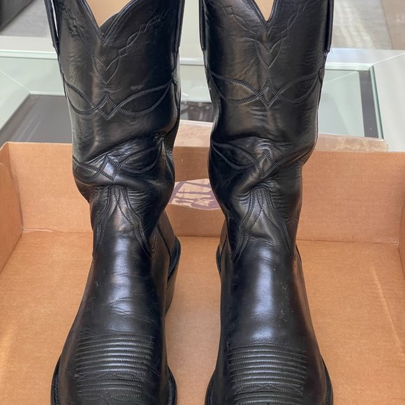 Vintage Lucchese, Inc. L1542 64-D Black Oil Calf Cowboy Boots 6/4 Size 11-D - Picture 1 of 7
